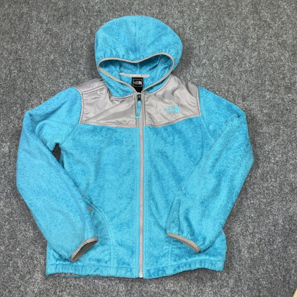 The North Face Jacket Girls Sz L 14/16 Blue Sherpa Fleece Bomber Full Zip Hooded